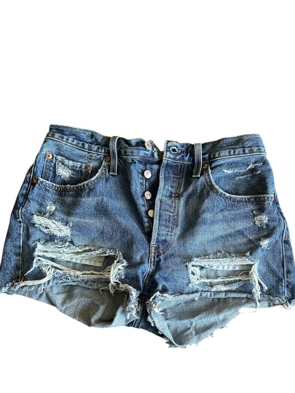 Levi’s 501 Distressed Denim Shorts High Rise Button Fly Cut Offs W28